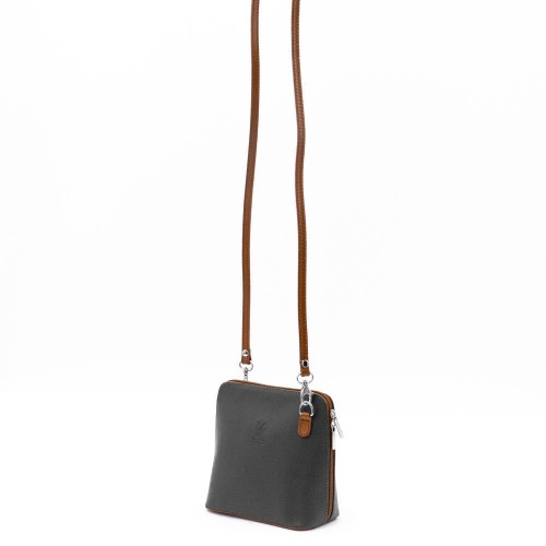 Малка дамска чанта модел CALDO италианска естествена кожа черен-кафяв