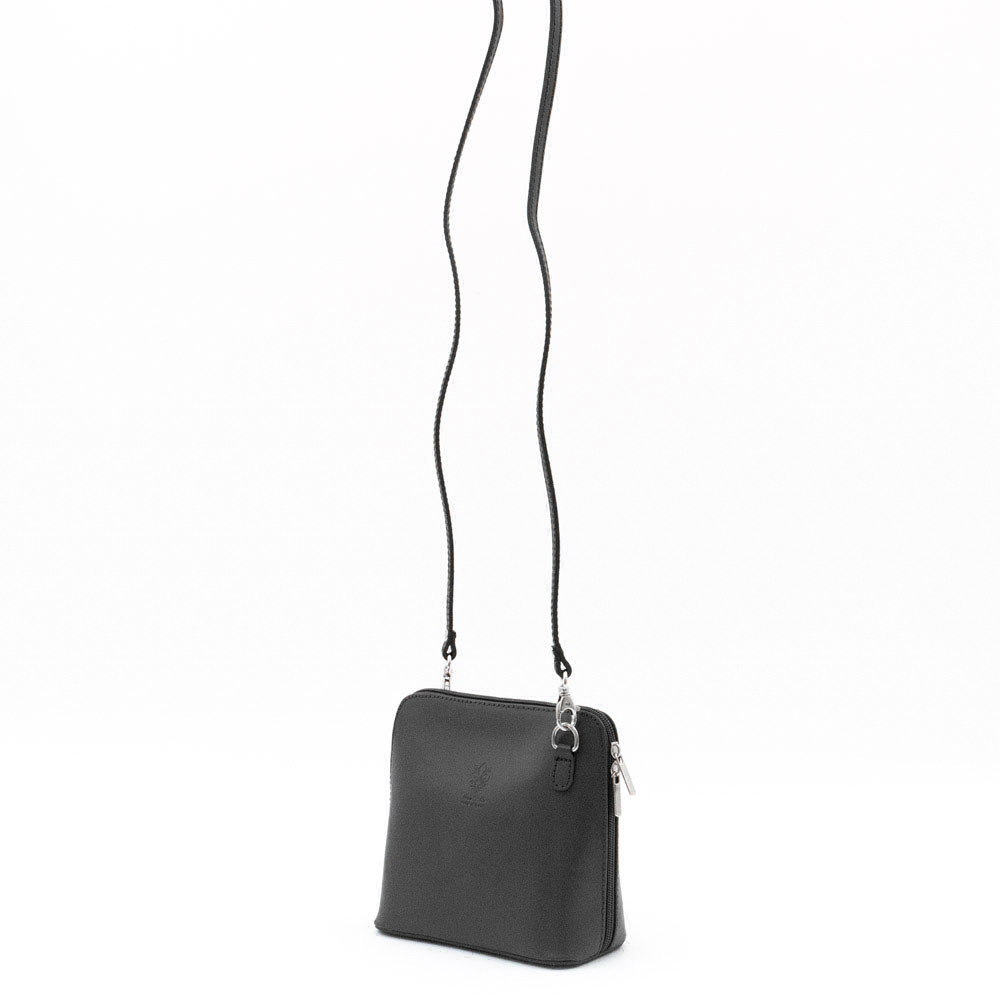 Малка дамска чанта от италианска естествена кожа модел CALDO с подвижна дълга дръжка цвят черен