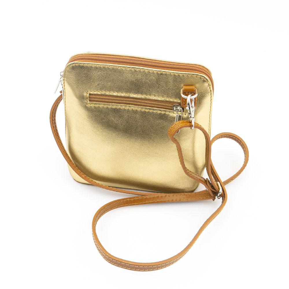 Красива малка дамска чанта от италианска естествена кожа модел CALDO цвят златен