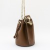 Малка дамска чанта естествена кожа с дълга дръжка тип верижка и твърдо дъно кафяв
