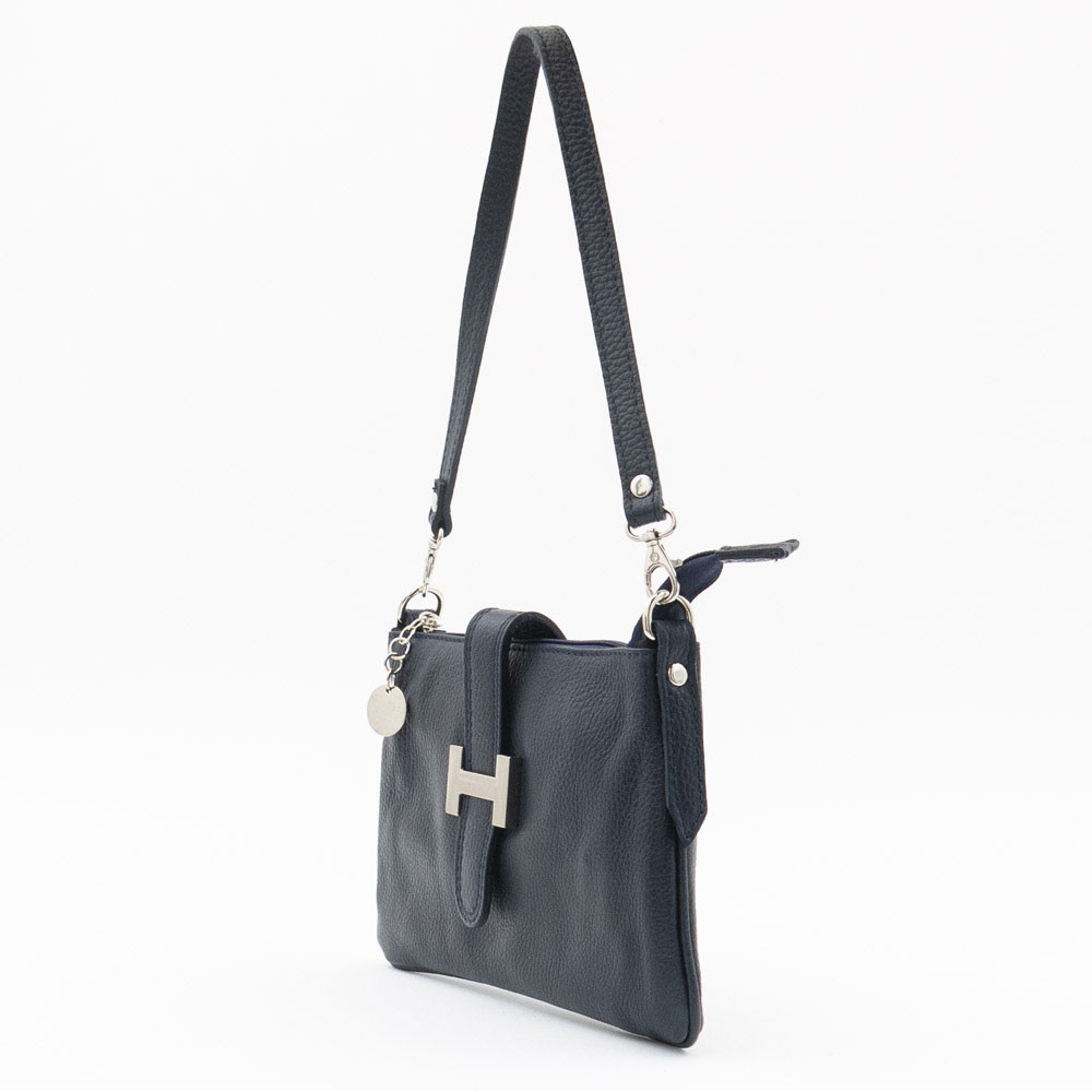 Стилна малка дамска чанта от италианска естествена кожа модел HOLLY цвят тъмно син
