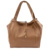Голяма дамска чанта тип торба от италианска естествена кожа модел DOMENICA цвят светло кафяв