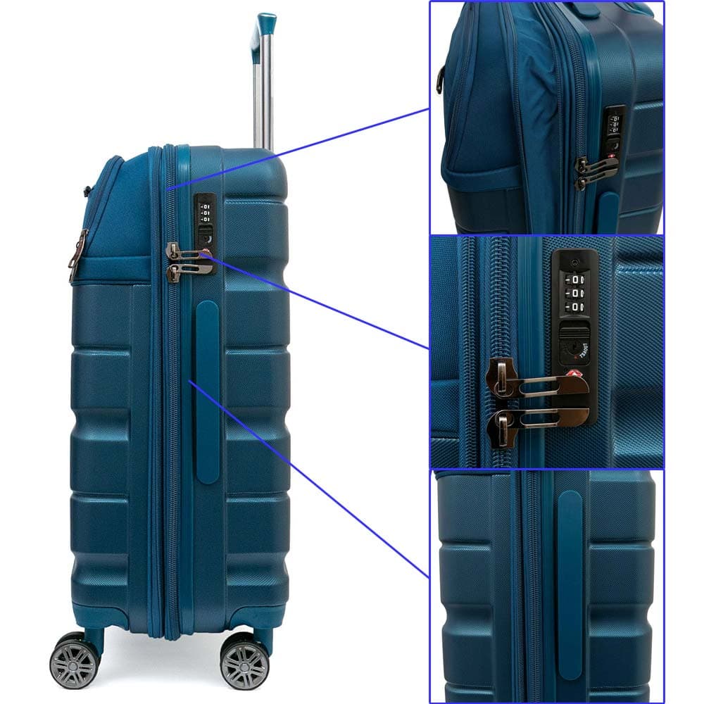 Комплект куфари от ABS + текстил 3 размера ENZO NORI модел MIX с 4 независими колела цвят син