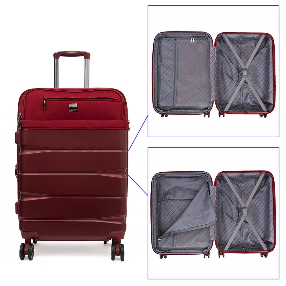 Здрав куфар от текстил с ABS червен цвят ENZO NORI модел MIX 75 см на 4 колелца с TSA код