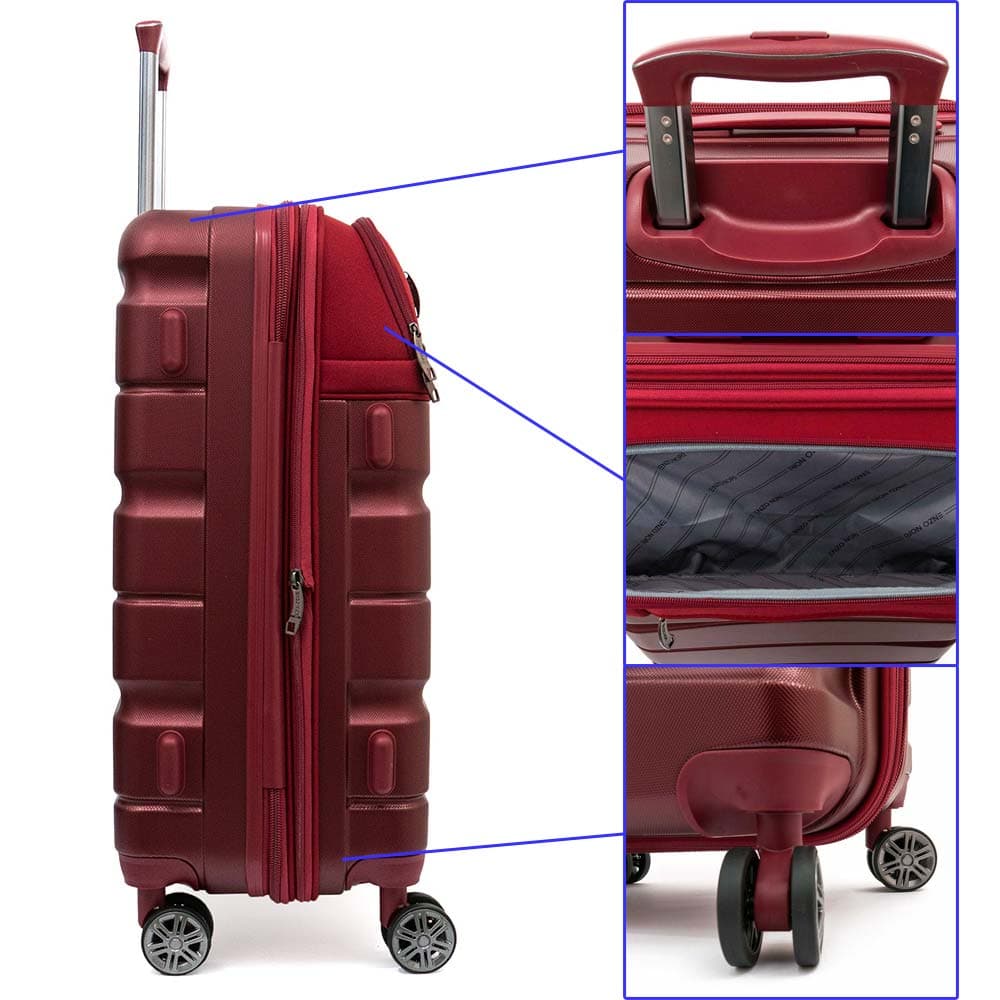 Среден размер куфар за кабина ENZO NORI модел MIX 64 см текстил с ABS червен на 4 колелца с TSA код