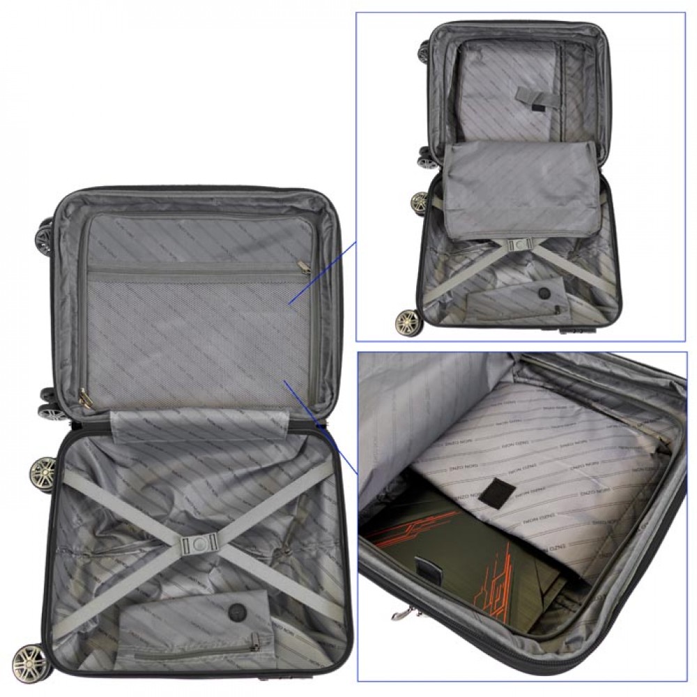 Куфар за ръчен багаж с разширение и отделение за лаптоп ENZO NORI модел MIX-E 54 см текстил с ABS черен