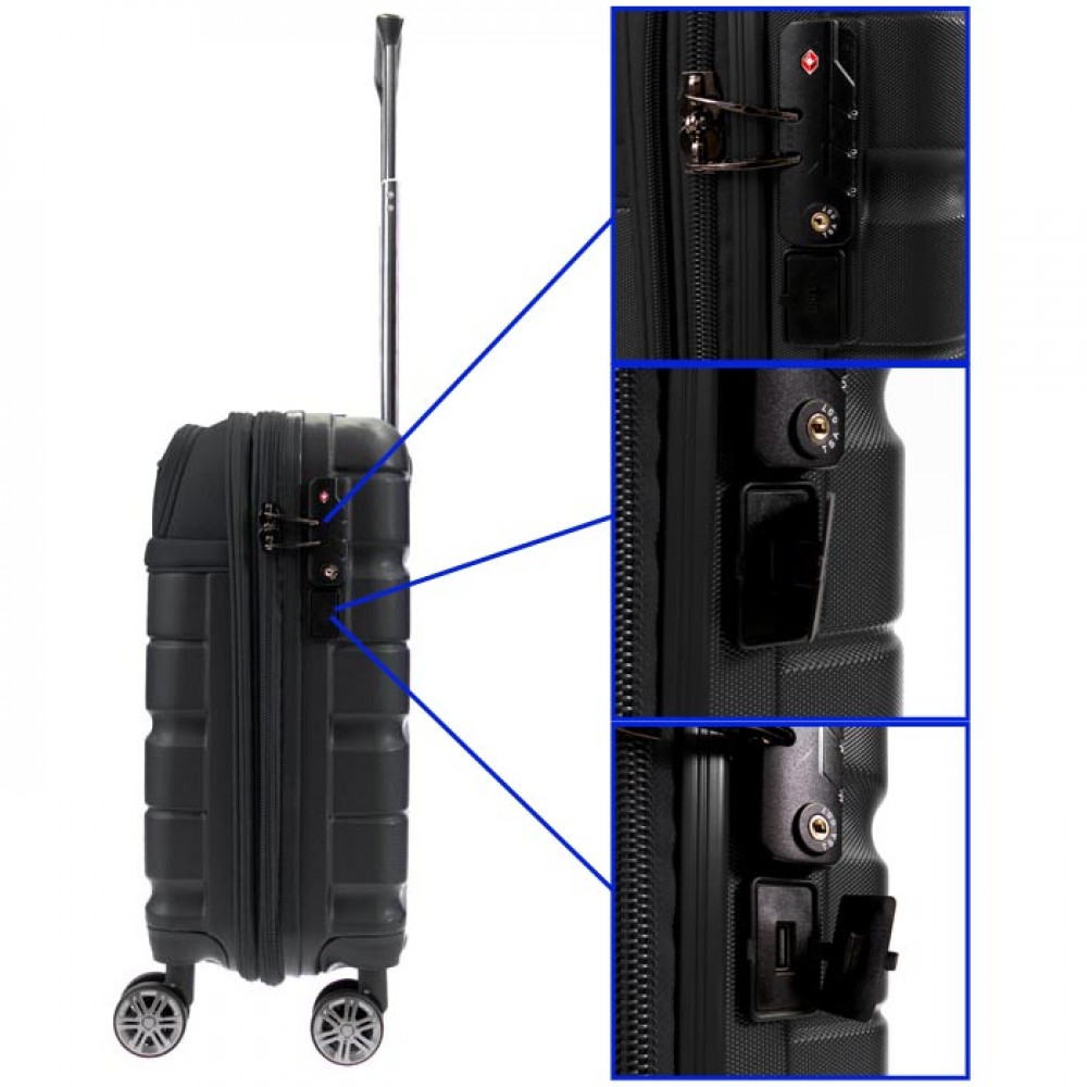 Куфар за ръчен багаж с разширение и отделение за лаптоп ENZO NORI модел MIX-E 54 см текстил с ABS черен