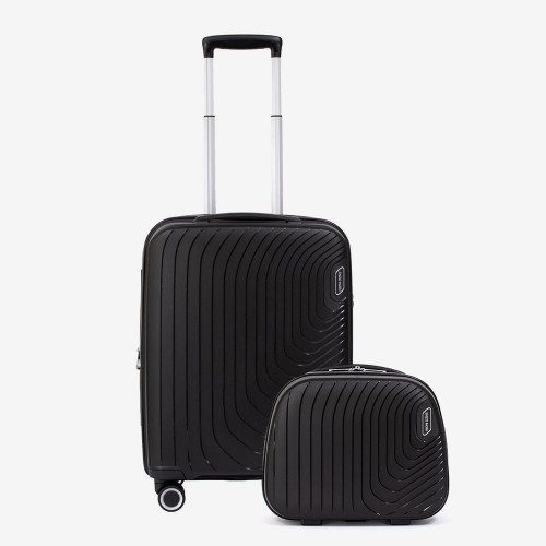 Куфар за ръчен багаж 55 см с куфар за козметика ENZO NORI модел ROMA полипропилен черен