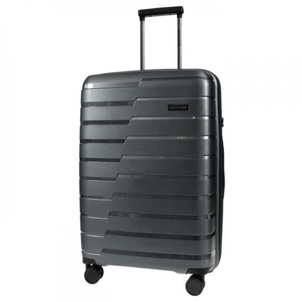 Куфар с четри двойни колелца ENZO NORI от полипропилен модел LEVELS 66 см сив непромокаем спинер