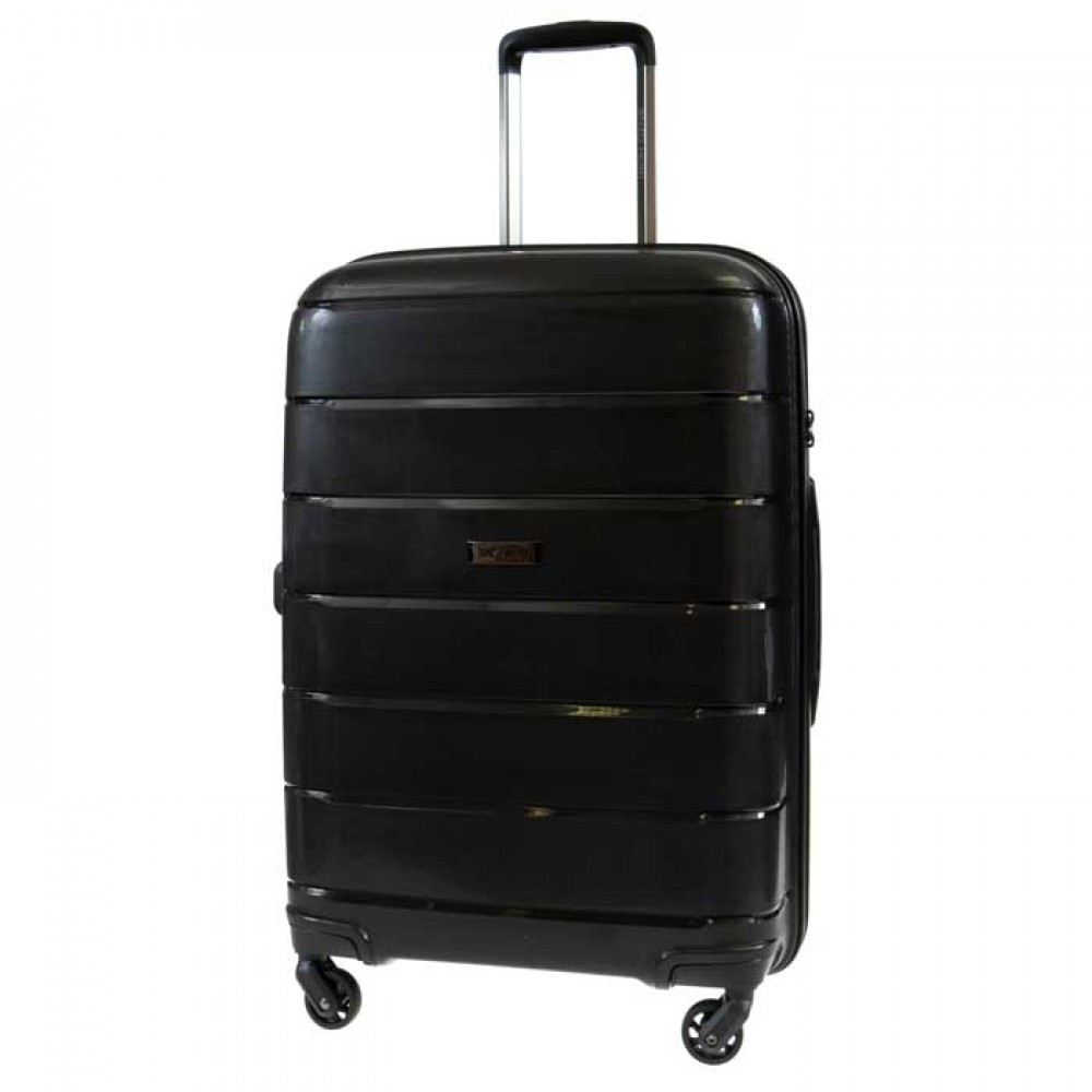 Куфар от полипропилен ENZO NORI модел LINES 66 см с 4 силиконови колелца спинер цвят черен