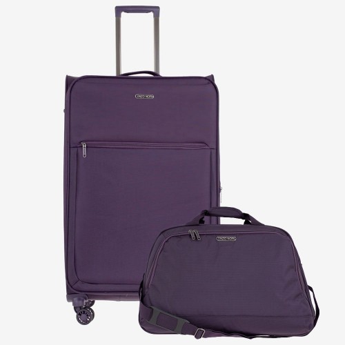 Голям куфар ENZO NORI 77 см ултра лек с пътна чанта модел SUNNY лилав