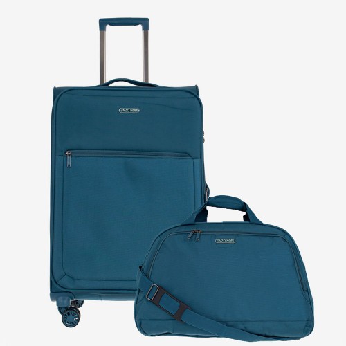Среден куфар ENZO NORI 66 см ултра лек с пътна чанта модел SUNNY син