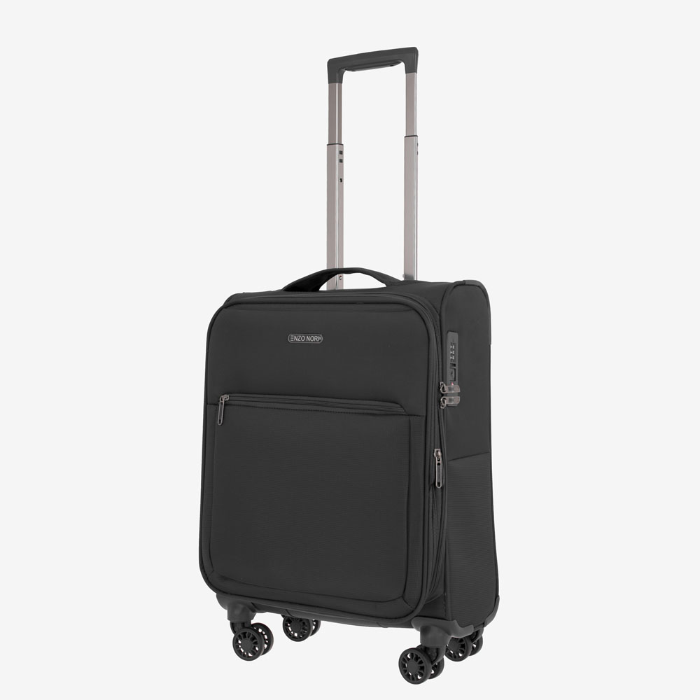 Комплект куфари с разширение 3 размера и пътна чанта от текстил ENZO NORI черен ултра лек 