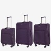 Комплект меки куфари ултра леки от текстил 3 размера с разширение и TSA лилав