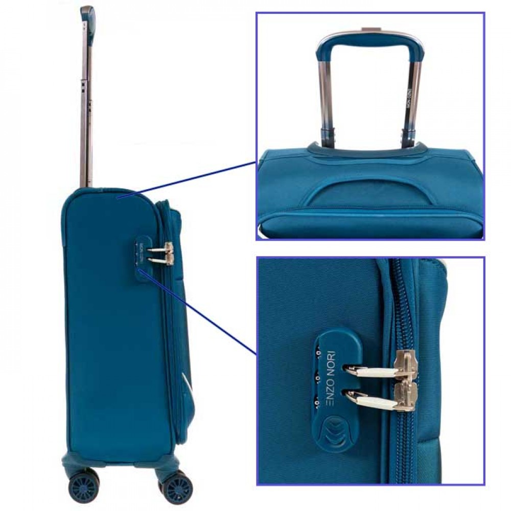 Малък куфар ENZO NORI модел CLOUD 55 см за ръчен багаж текстил светло син