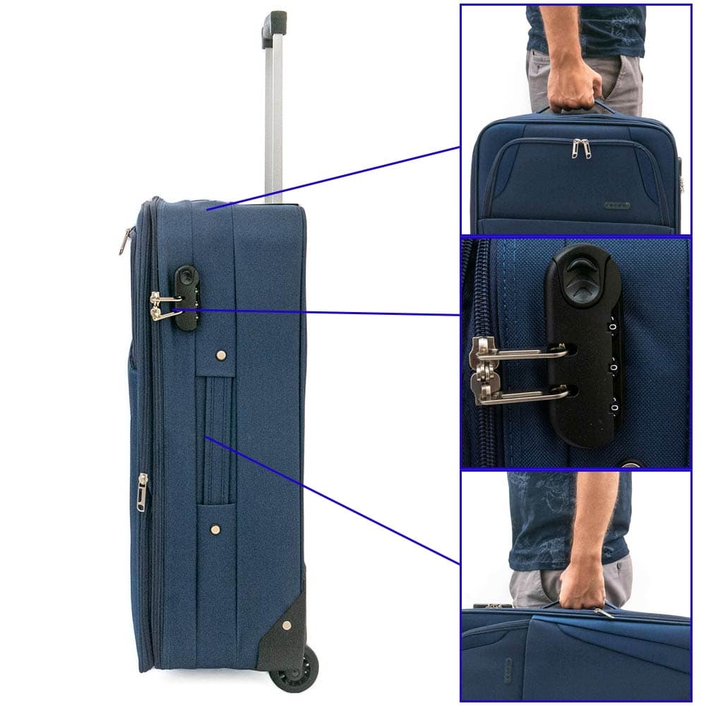 Среден куфар от текстил KREAL с разширение и 2 колелца син