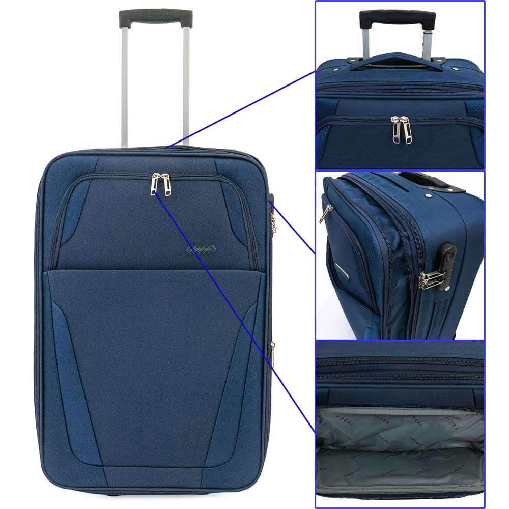 Мек куфар от текстил голям размер с разширение 2 колелца син