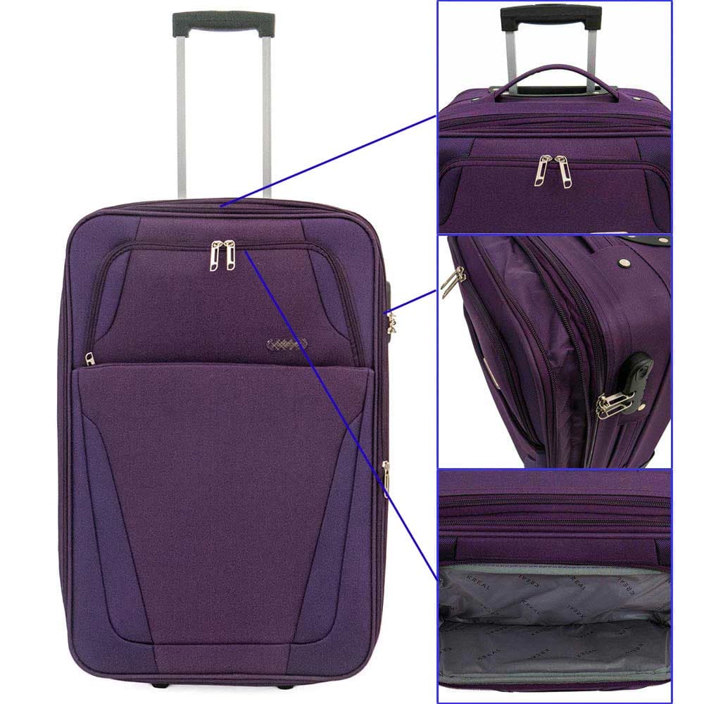 Стилен комплект куфари KREAL от текстил с разширение модел SLIM 3 размера цвят лилав