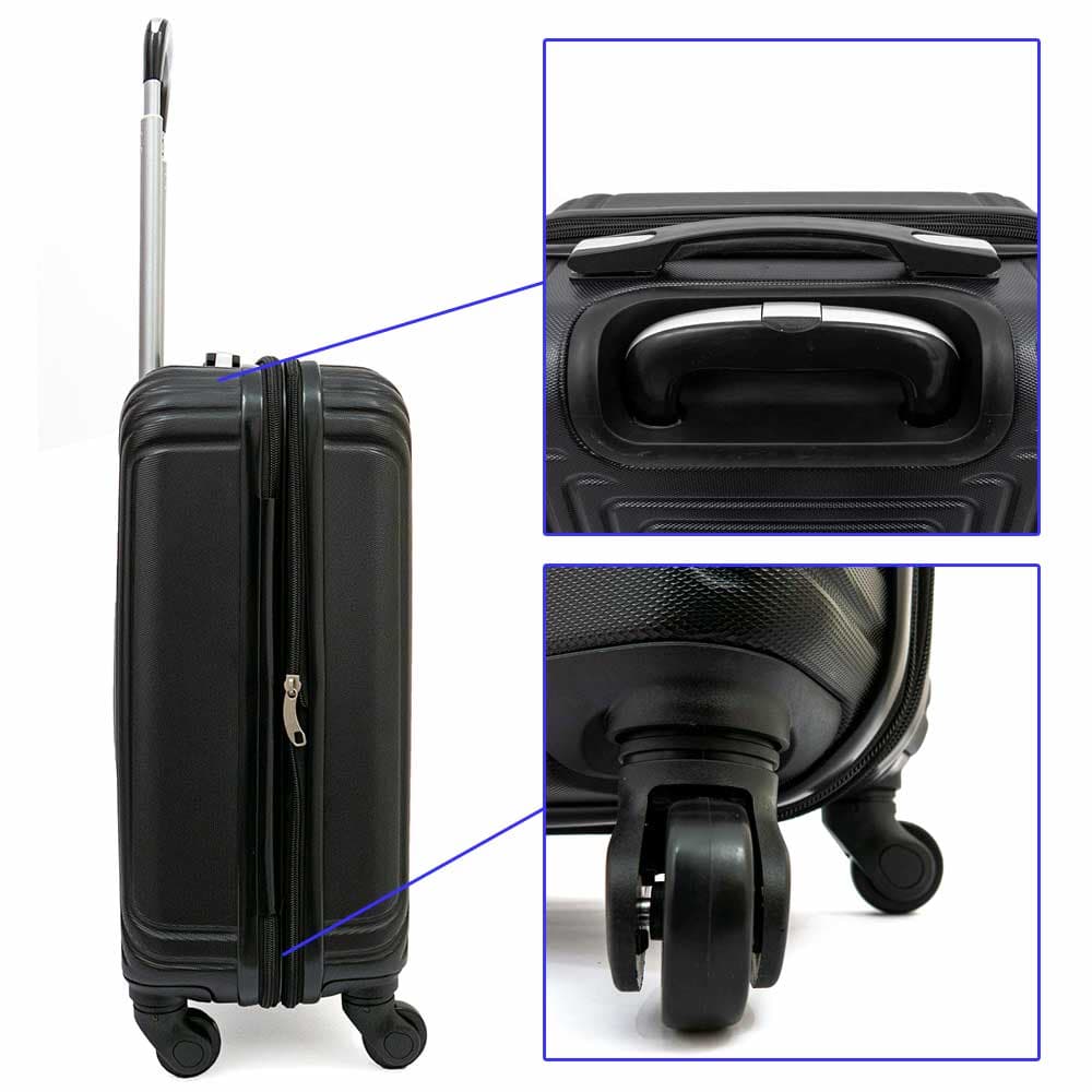 Куфар за ръчен багаж от ABS материал с разширение и 4 колелца черен