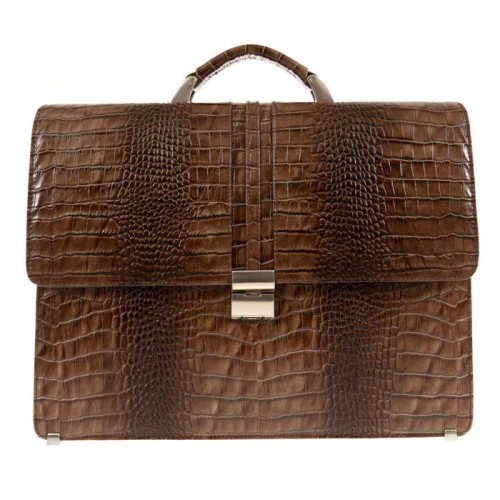 Мъжка бизнес чанта ЕNZO NORI модел ARTURO естествена кожа кафяв кроко лак