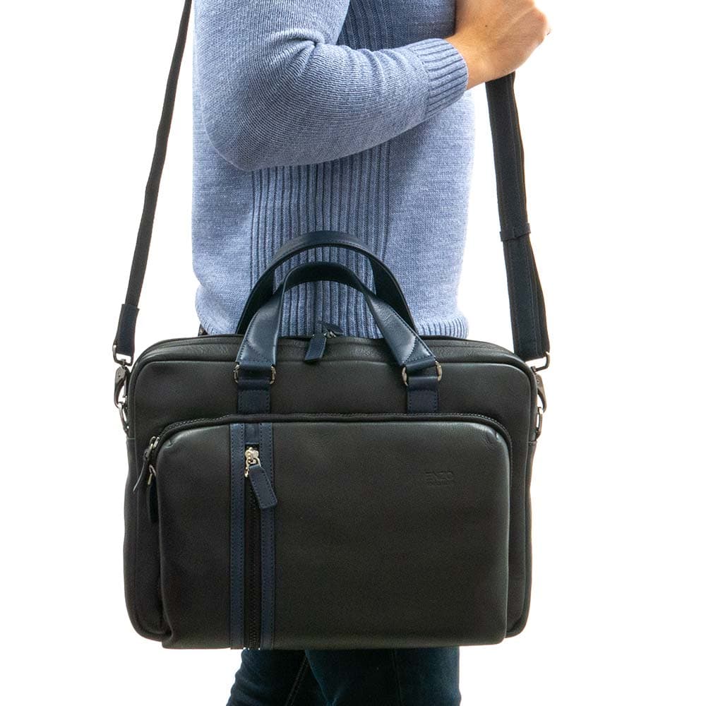 Mъжка бизнес чанта ENZO NORI модел GRECO естествена кожа тъмно син