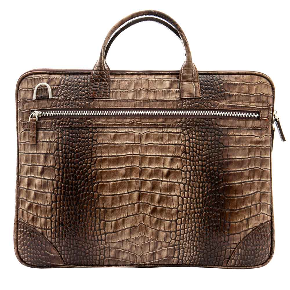 Луксозна мъжка бизнес чанта от естествена фина напа кожа ENZO NORI модел CESARE цвят светло кафяв кроко лак