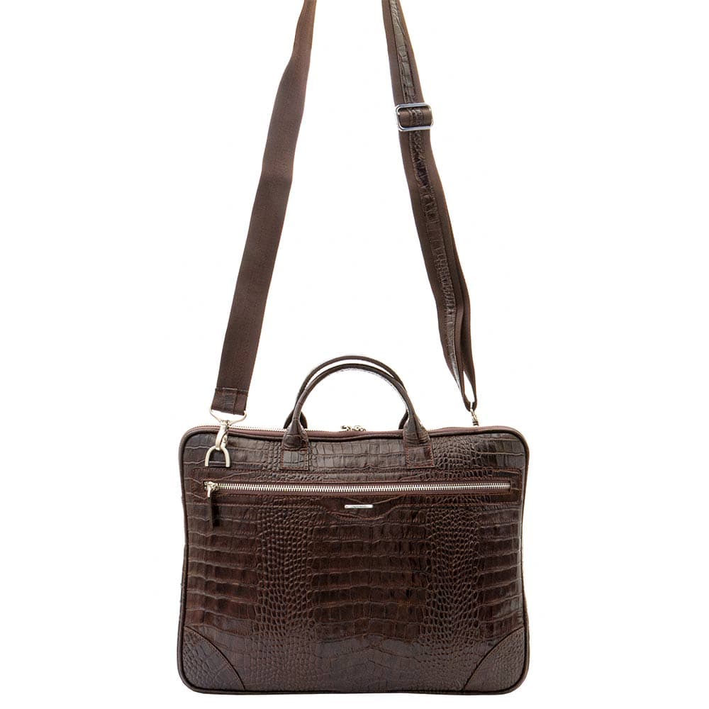 Модерна мъжка бизнес чанта от естествена фина напа кожа ENZO NORI модел CESARE цвят кафяв кроко лак