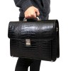 Луксозна мъжка бизнес чанта с механизъм за заключване ЕNZO NORI изработена от 100% естествена кожа модел PRIME цвят черен кроко лак