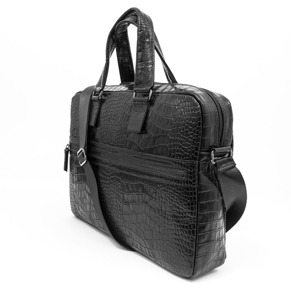 Стилна мъжка бизнес чанта от естествена кожа ENZO NORI модел RAUL цвят черен кроко лак