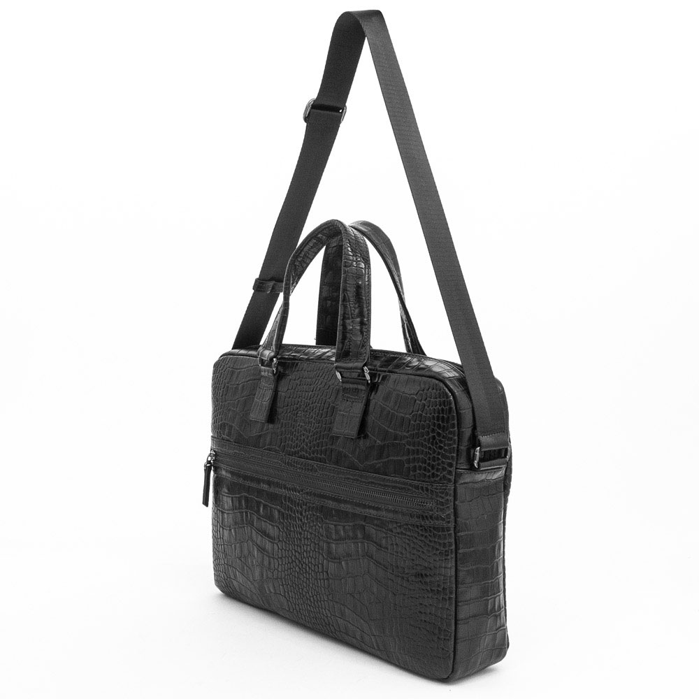 Стилна мъжка бизнес чанта от естествена кожа ENZO NORI модел RAUL цвят черен кроко лак