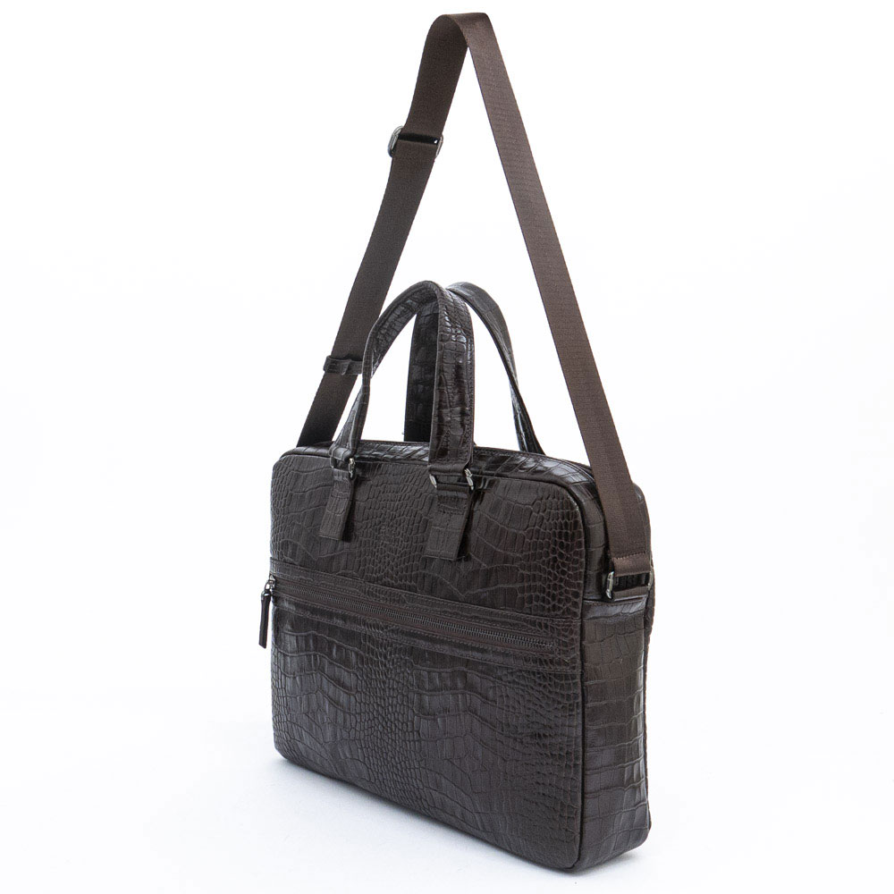 Елегантна мъжка бизнес чанта от естествена кожа ENZO NORI модел RAUL цвят кафяв кроко лак