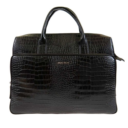 Мъжка бизнес чанта ENZO NORI модел KAPA естествена кожа черен кроко лак