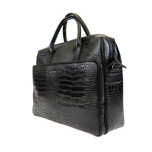 Мъжка бизнес чанта ENZO NORI модел KAPA естествена кожа черен кроко лак