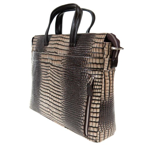 Дамска бизнес чанта ENZO NORI модел DORIANO естествена кожа светло кафяв кроко лак