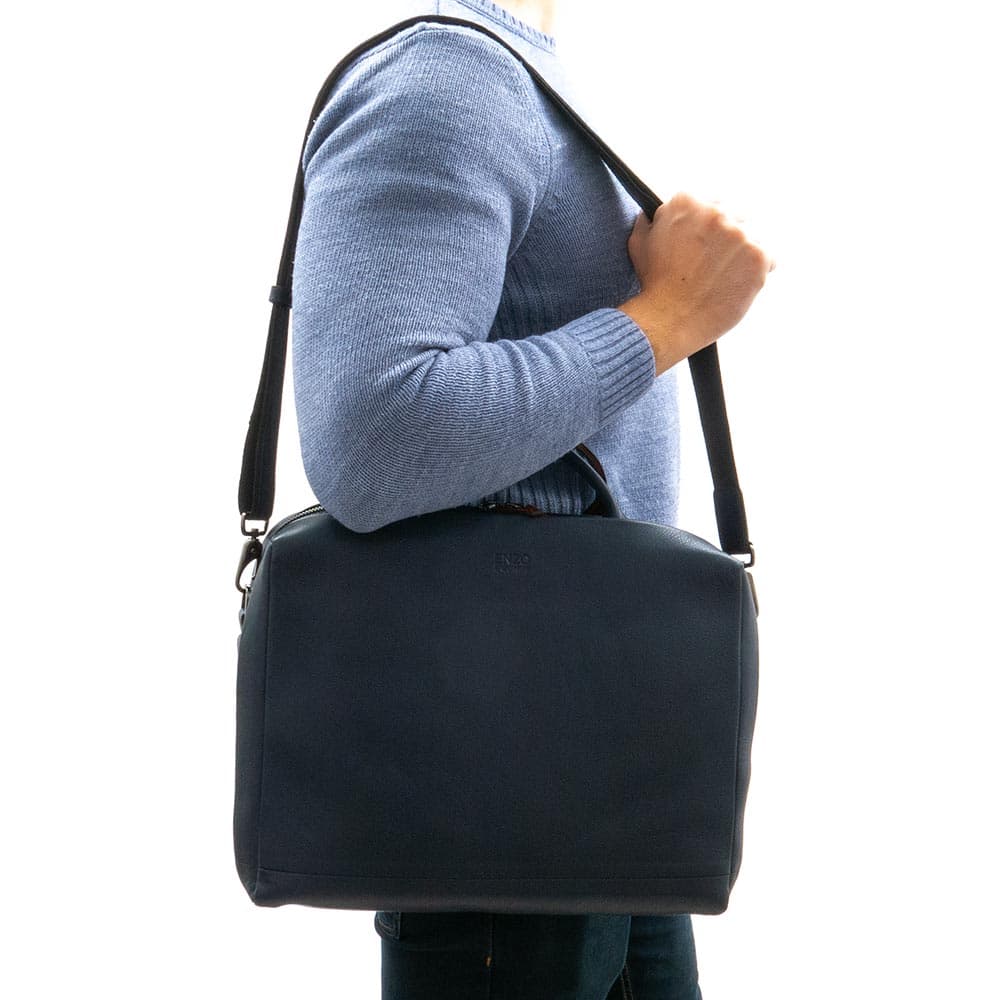 Модерна мъжка бизнес чанта от естествена фина напа кожа ENZO NORI модел GAUDI цвят син