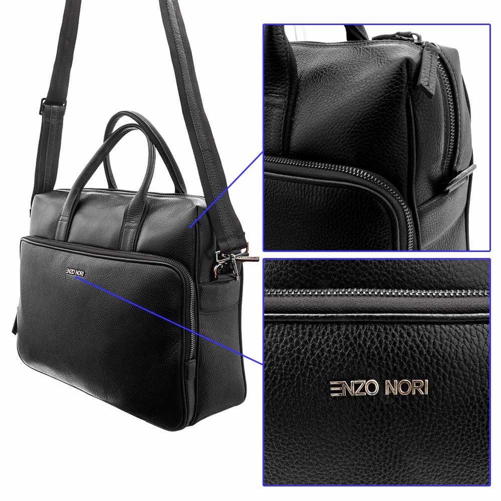 Мъжка бизнес чанта ENZO NORI модел KAPA естествена кожа черен