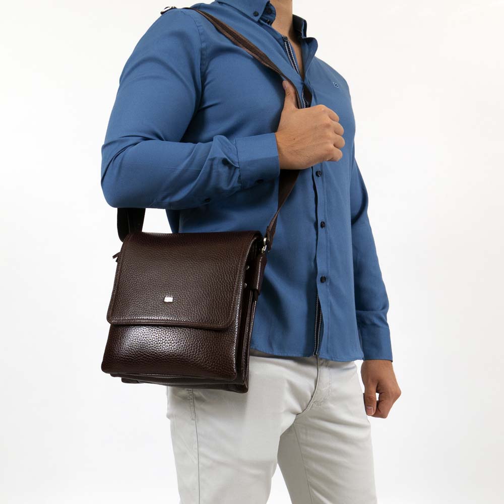 Мъжка чанта през рамо ENZO NORI модел ENNIO естествена кожа кафяв