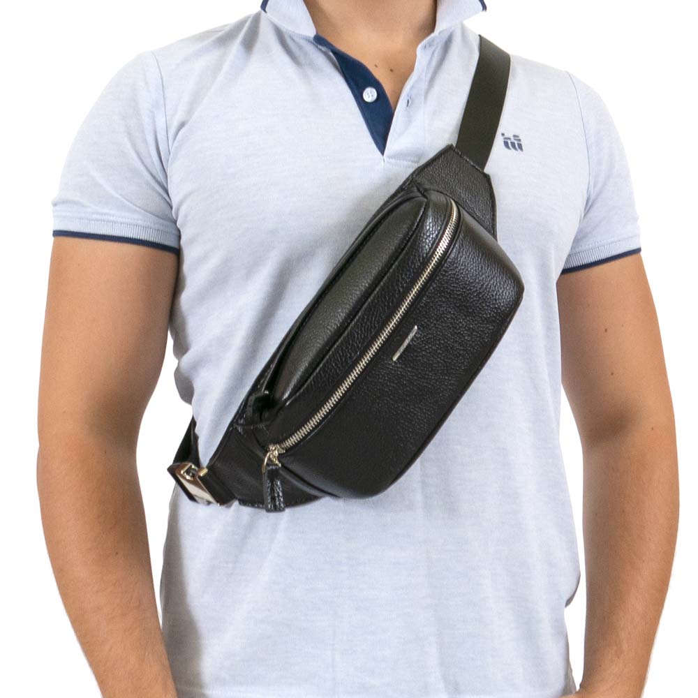 Мъжка чанта за кръст ENZO NORI модел NORD естествена кожа черен
