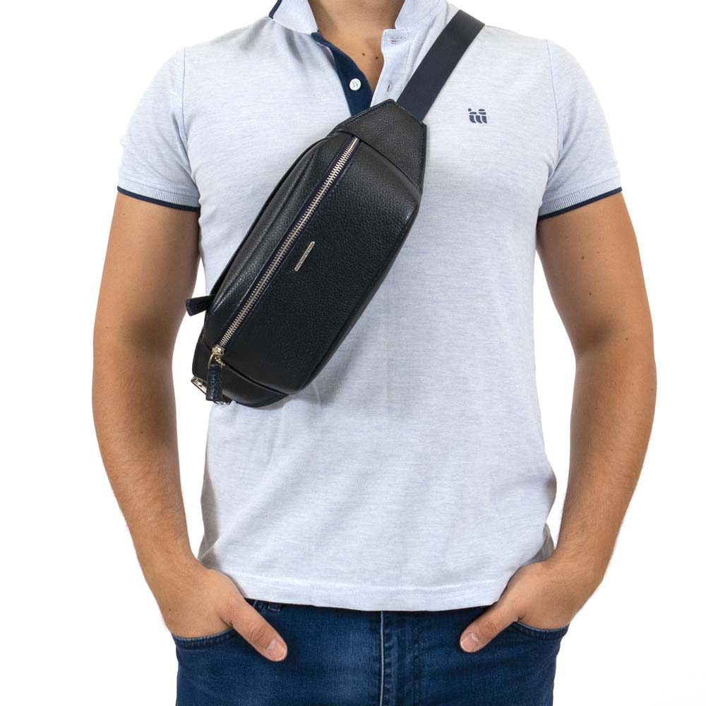 Мъжка чанта за кръст ENZO NORI модел NORD естествена кожа син