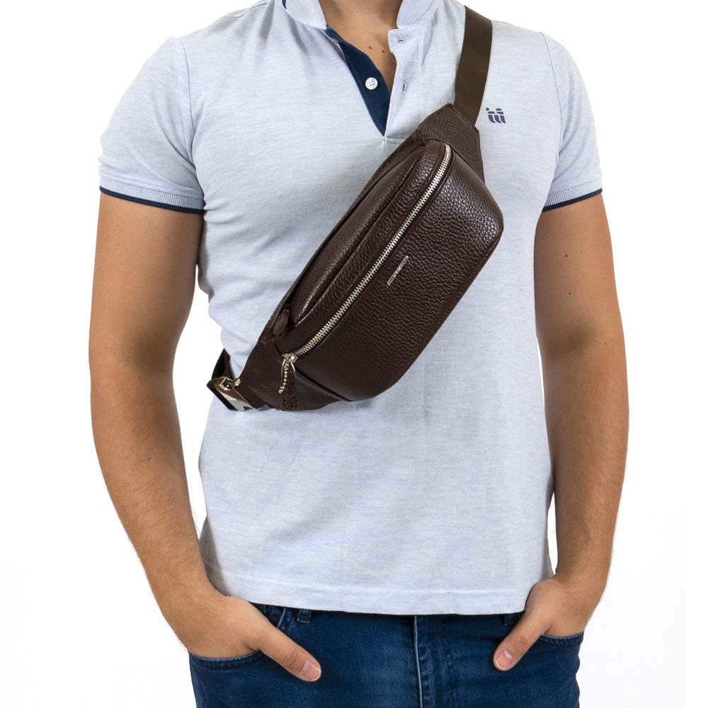 Мъжка чанта за кръст ENZO NORI модел NORD естествена кожа кафяв