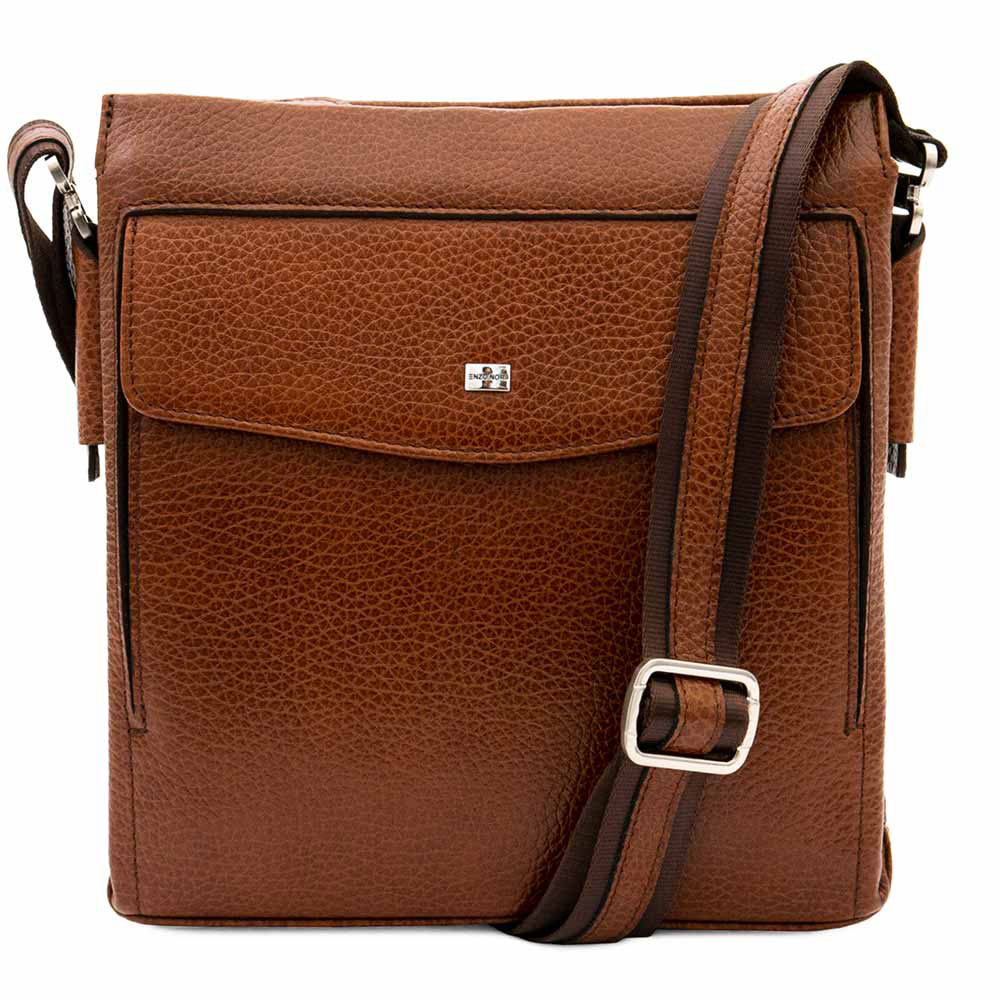 Класическа мъжка чанта през рамо от естествена кожа ENZO NORI модел MONTE цвят светло кафяв