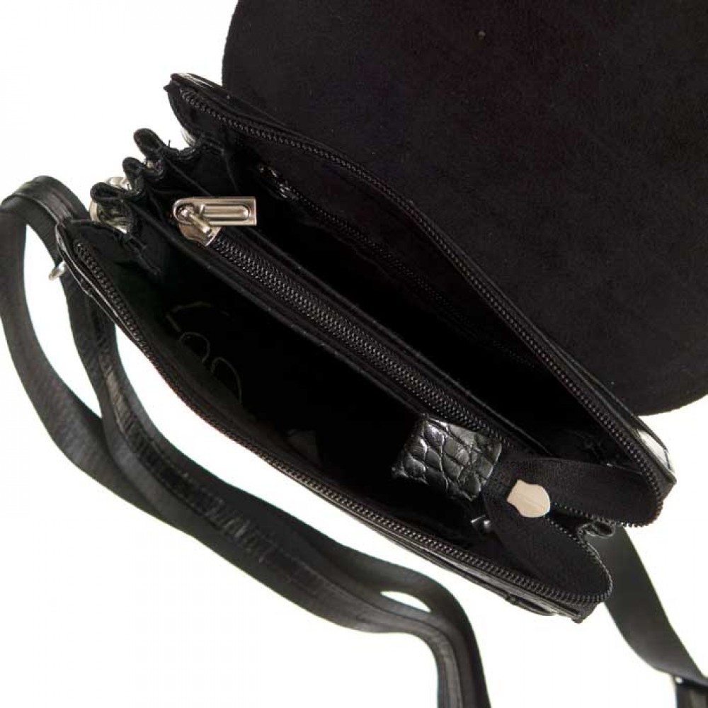 Мъжка чанта през рамо от естествена кожа ENZO NORI черен кроко лак