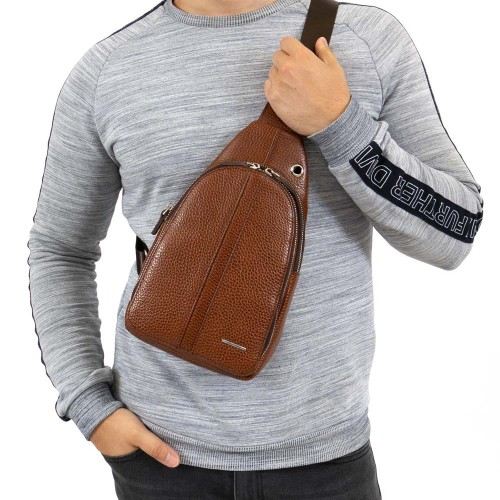Мъжка чанта през рамо ENZO NORI модел ESATTO естествена кожа светло кафяв