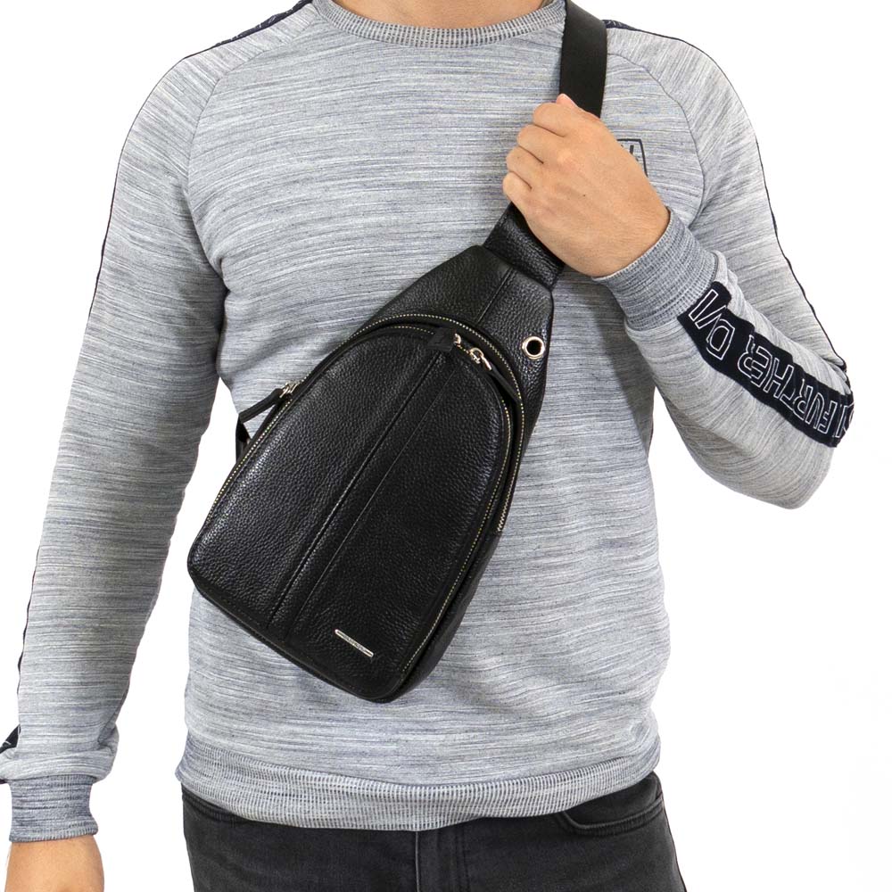 Мъжка чанта тип мъжка раница през рамо от естествена кожа ENZO NORI черен