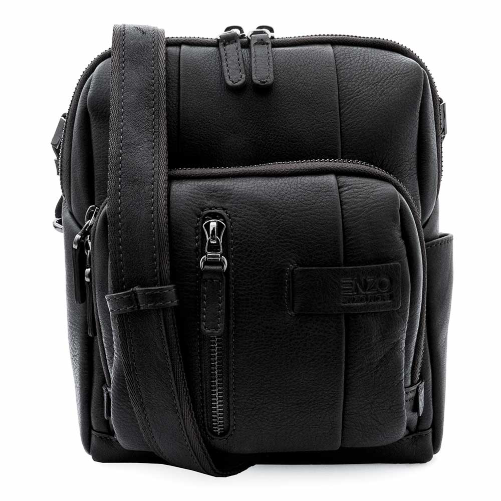 Мъжка чанта за през рамо от естествена кожа ENZO NORI модел LANDO цвят черен