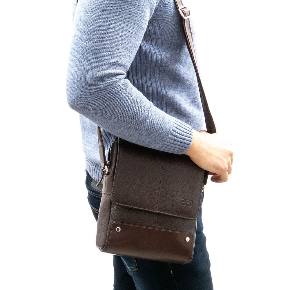 Мъжка чанта през рамо ENZO NORI модел GARY естествена кожа кафяв