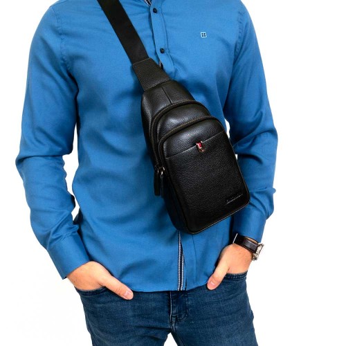 Мъжка чанта през рамо ENZO NORI модел BETTO естествена кожа черен
