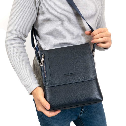 Мъжка чанта през рамо ENZO NORI модел SANTO естествена кожа син