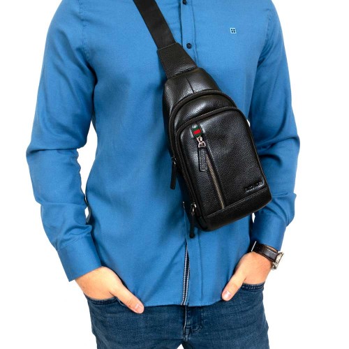 Мъжка чанта през рамо ENZO NORI модел BONO естествена кожа черен