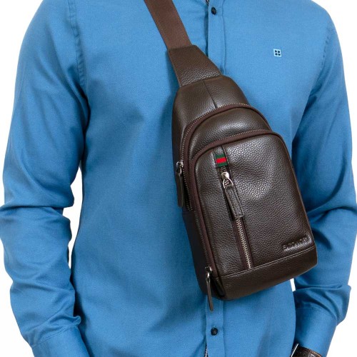 Мъжка чанта през рамо ENZO NORI модел BONO естествена кожа кафяв